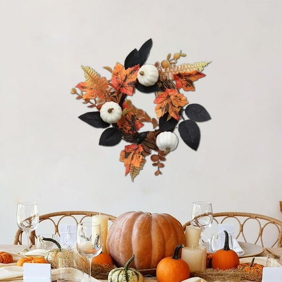 Sahpxhe Halloween Artificial Pumpkin Wreath for Front Door, Waterproof Fade Resistant Wreaths for Home Wall Hanger Outdoor Indoor