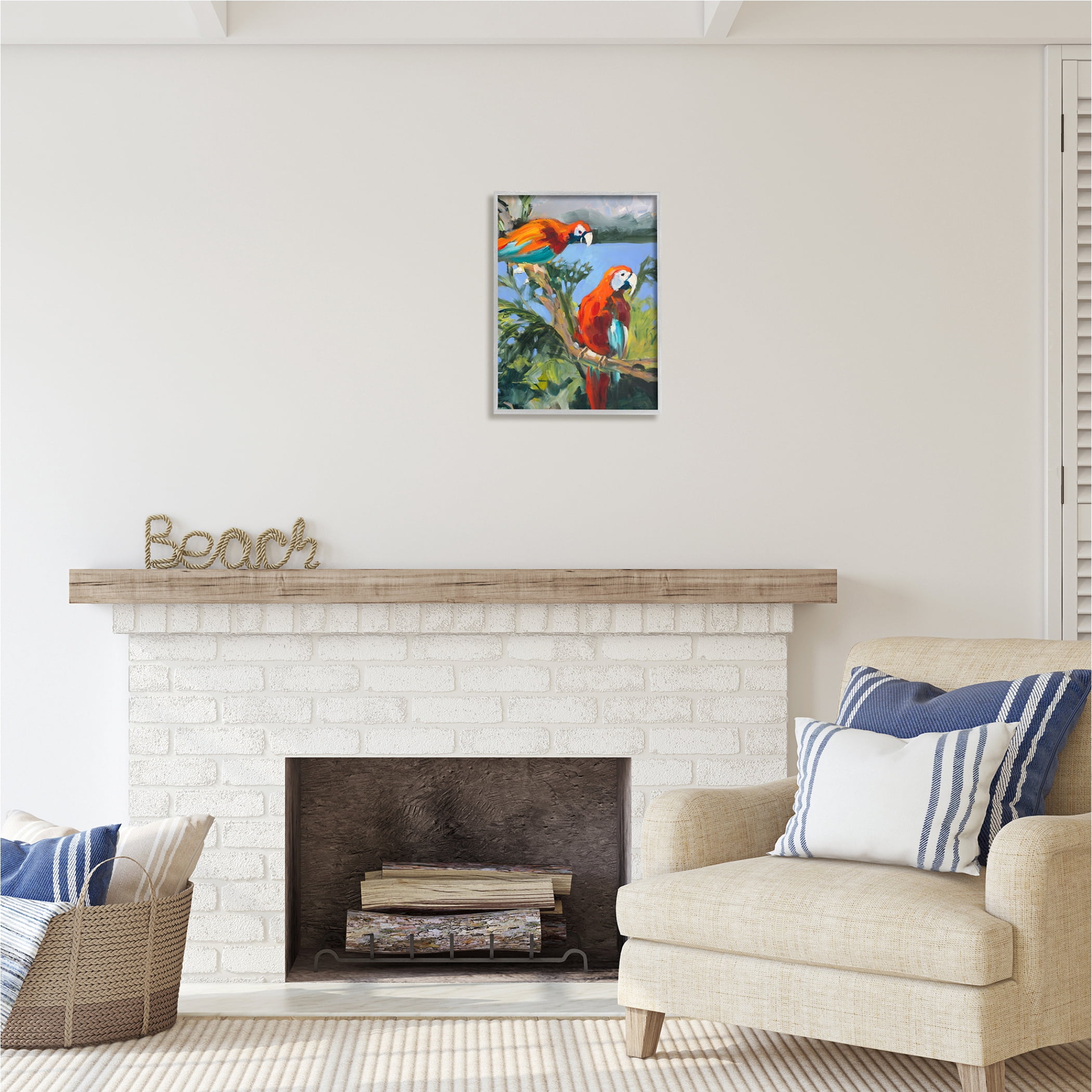 Stupell Industries Parrots at Bay Painting Animals & Insects Painting Gray Framed Art Print Wall Art, 16 x 20