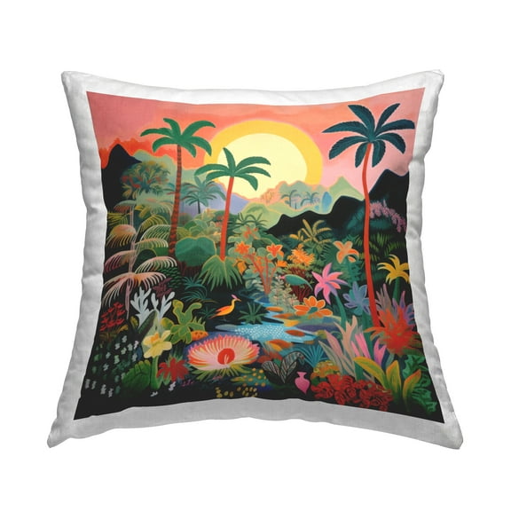 Stupell Industries Jungle Sunrise Wildlife Decorative Printed Throw Pillow, 18 x 18