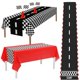 thumbnail image 2 of Mantel de carreras blanco y negro, banderas a cuadros, cubierta de mesa de coche de carreras, platos, tazas, suministros de decoración para fiesta de cumpleaños, 2 of 4