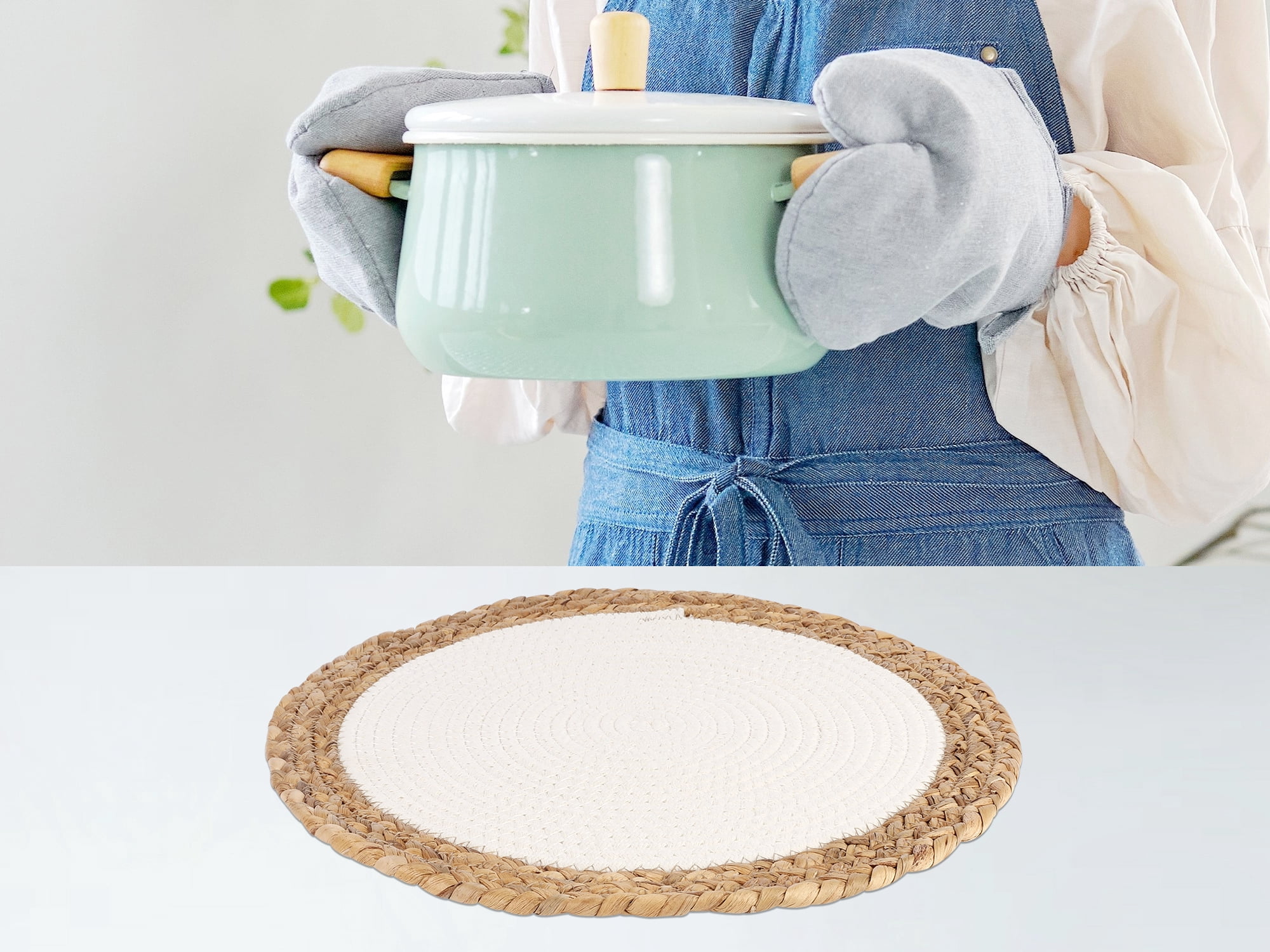 Unique Bargains Set of 4 Placemats for Dining Table Decor Table Mats Beige 14x14in