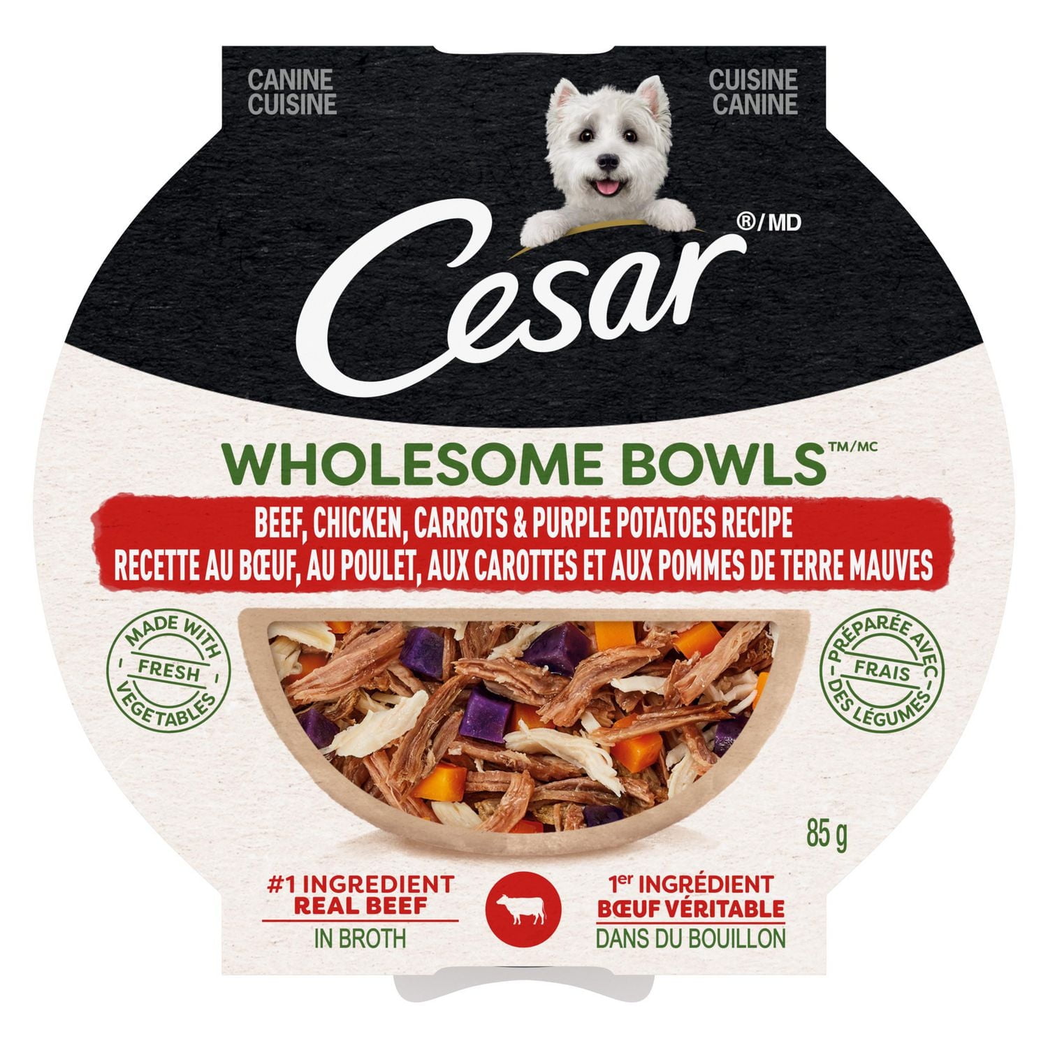 Cesar Wholesome Bowls Beef, Chicken, Carrots & Purple Potato Adult Wet Dog Food, 85g
