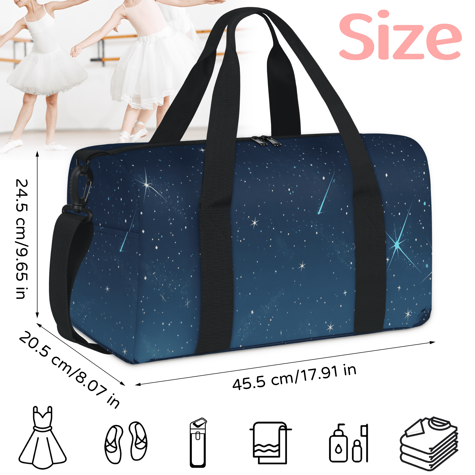 Herdesigns Space Starry Night Sky Gym Bag for Women, Duffle Bag for Travel Sport, Lightweight Waterproof Carry on Weekender Dance Yoga Workout Bags