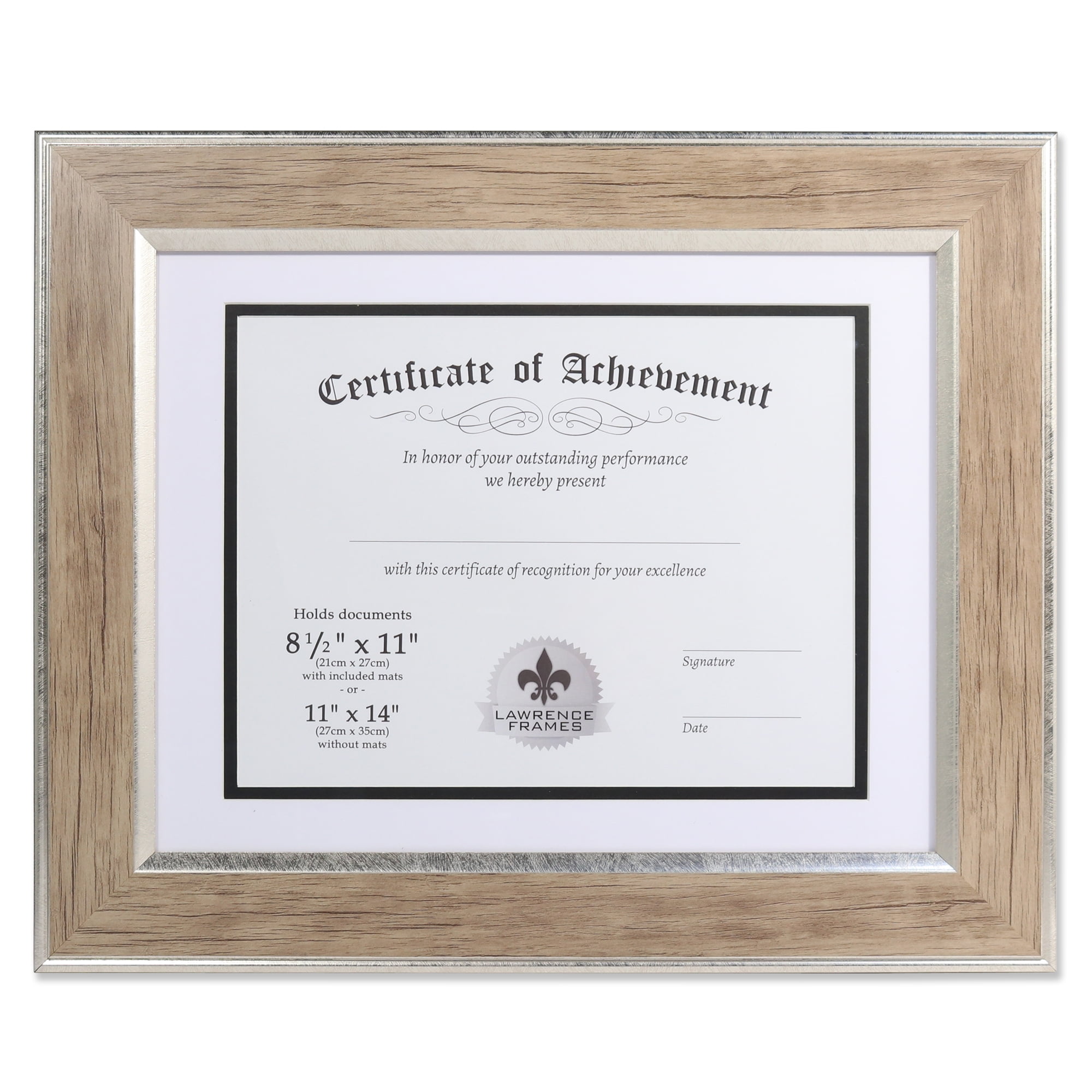 Craig Frames Complete Document Frame Double Mat 11x14 1" Silver Picture Frame 