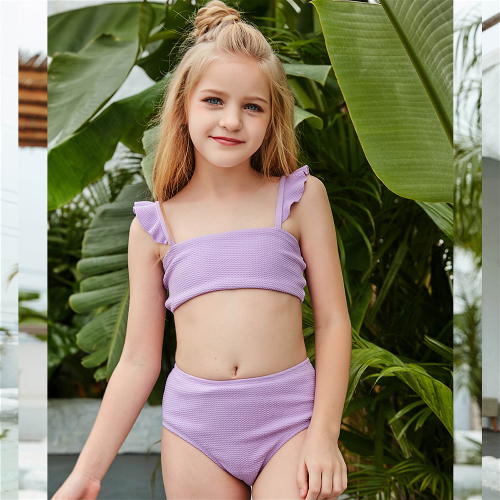 Cathalem Size 20 Swimsuit Set Bathing One Bikini Piece Suit Leopard  Swimsuit Girls Cute Pattern Print Kids Swim Clothes Girls Swimwear Purple  140