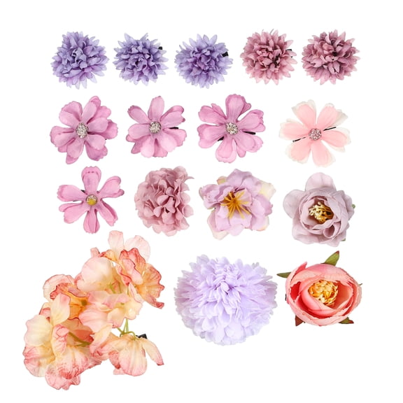 Unique Bargains Halloween Christmas Women's Fake Flowers Hair Clips Purple Pink 16 Pcs