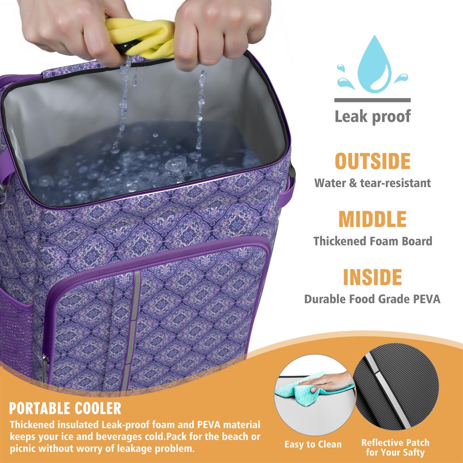 Travel Cooler Bag - Boho Bohemia Flower Camping Beer Cooler Backpack with Bottle Opener- Waterproof Insulated Picnic Backpacks - Cooler Bag for Beach