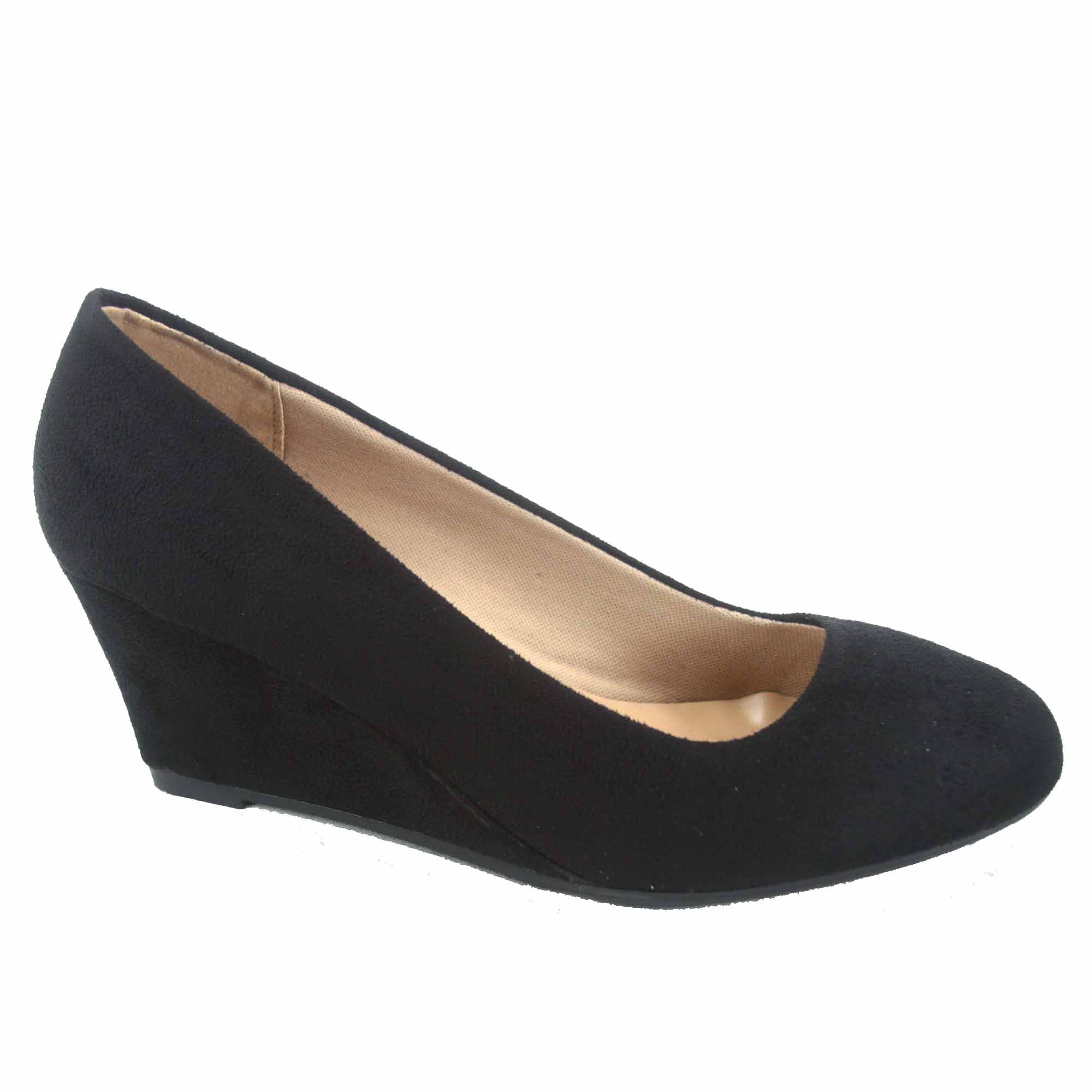 black suede wedge court shoes