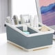 thumbnail image 4 of Cesta de almacenamiento de plástico para Comedy para el baño – Portaobjetos cosméticos de sobremesa de 4 compartimentos: azul beige rosa, 7,87"x5,71"x3,94", brochas de maquillaje, hisopo, compresas, 4 of 6