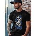 thumbnail image 4 of Camisetas de manga corta con calavera y rosa azul para hombre, camisetas de cuello redondo, 4 of 7