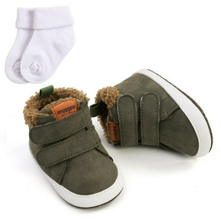 

Toddler Soft Anti-Slip PU Warm Shoes Set Newborn Crib First Walker 0-18 Months Baby Boys Girls High-Top Sneakers + Socks