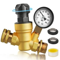 RV Water Pressure Regulator Valve, 3/4" Brass Lead-Free Adjustable Water Pressure Reducer with Gauge and Inlet Screen Filter for RV Camper Travel Trailer