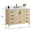thumbnail image 6 of Hardin 48" Single Bathroom Vanity, 49" W x 19" D x 34.5" H, Carrara White Quartz Top, Sink & Backsplash, Light Wood, MDF, Pre-Assembled, 5 Soft-Close Drawers & 2 Doors, Adjustable Feet, 6 of 9
