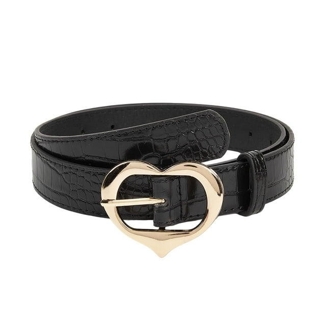 Cinturón de mujer con hebilla de corazón, cinturón de una sola punta, cinturón de moda, cinturón para Negro