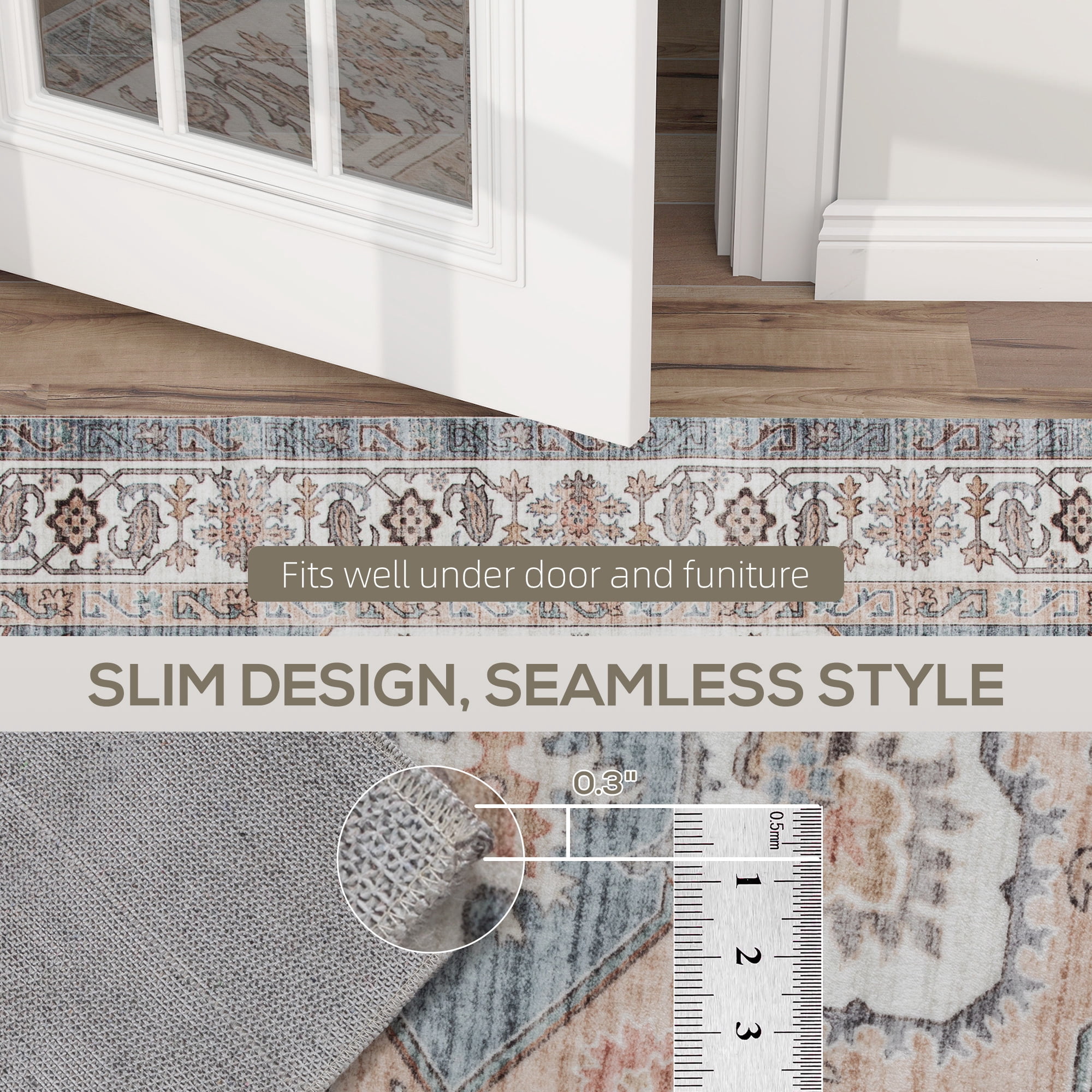 4' x 6' Area Rug, Vintage Pattern Rug with Anti-Slip TPR Backing, Soft Floor Carpet for High Traffic Living Room, Easy to Clean