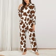 thumbnail image 2 of Pajama Sets for Women 2 Pcs, brown cow print cute Button Down Long Sleeve Sleepwear Lounge PJ Sets, 2 of 6