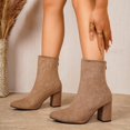 thumbnail image 4 of Women Pointed Toe Block Heel Ankle Boots Soft Flock Back Zipper Dress Boots Fashion Autumn Winter Solid Color Short Boots For Daily Party, 4 of 7