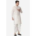 thumbnail image 5 of Royal Kurta Jacquard Silk Printed Cream Kurta White Dhoti Set for Men, 5 of 7