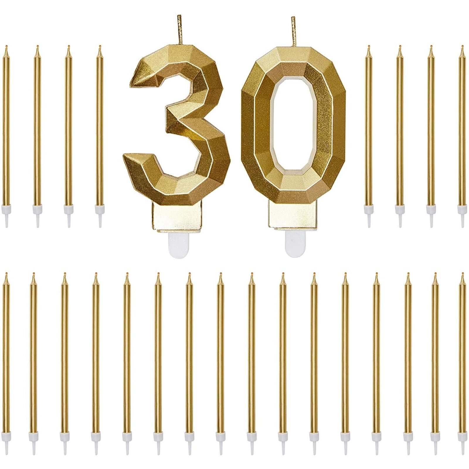 Make A Wish Birthday Cake Topper with Thin Candles in Holders Gold, 5 in, 24 Pack