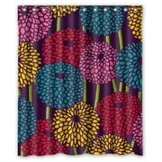 MOHome Chrysanthemum Shower Curtain Waterproof Polyester Fabric Shower Curtain Size 60x72 inches