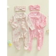 thumbnail image 3 of BemeyourBBs Preemie Baby Girl Spring Summer Fall Winter Clothes Baby Girl Newborn Hospital Going Home Outfit Ruffled Footed Romper Collar Long Sleeve Bow Zipper Footie Jumpsuit with Headband, 3 of 9