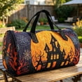 thumbnail image 7 of Halloween Pumpkin Haunted House Quilted Barrel Shoulder Bag, Large Spooky Bag with Soft Padded Handles, Lightweight Carry-on Luggage for Gym Yoga Weekend Travel, 7 of 7