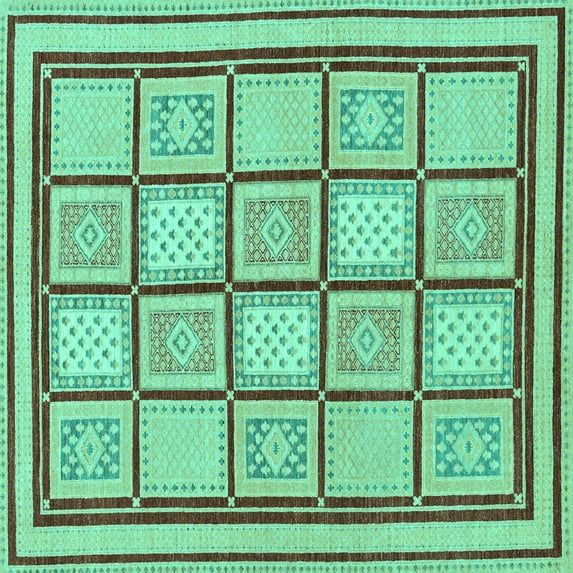 Ahgly Company Machine Washable Indoor Square Abstract Turquoise Blue Modern Area Rugs, 7' Square