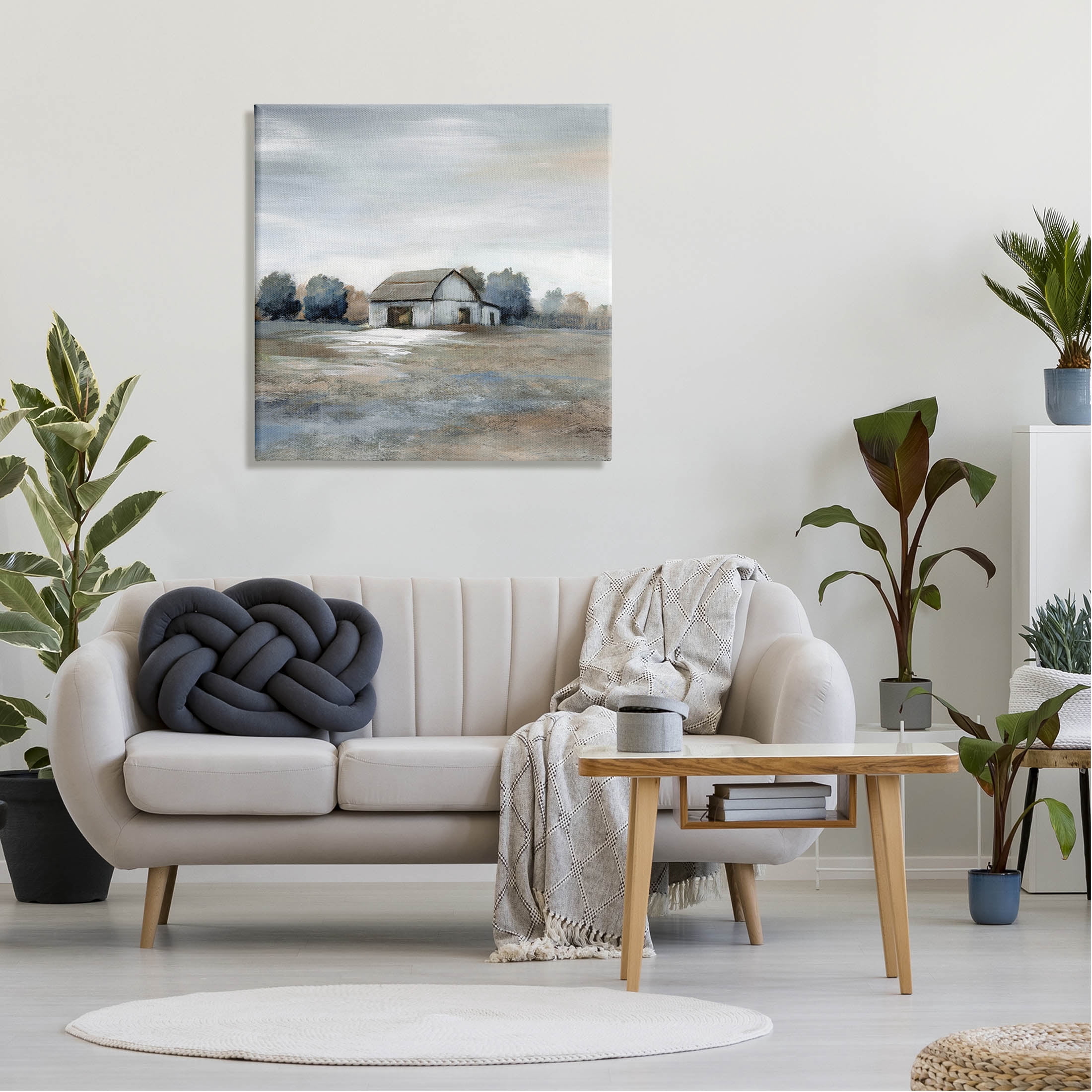 Countryside Barn Neutral Tones Landscape Painting Gallery Wrapped Canvas Print Wall Art