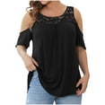 thumbnail image 1 of asdoklhq Womens Plus Size Tops Clearance Woman Causal Round Neck Solid Blouse Lace Short SleeveT-Shirt Summer Plus Size Tops, 1 of 7
