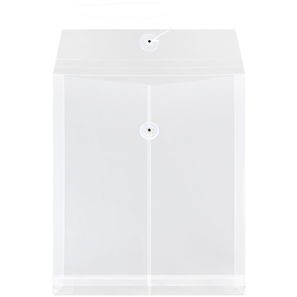 JAM Plastic Envelopes, 9.8x11.8, 12/Pack, Clear, Button String, Letter Open End