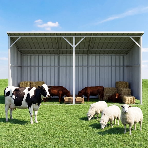 20FT x 12FT Livestock Metal Shed – Heavy-Duty Steel Shelter with Skid Base Storage Shed