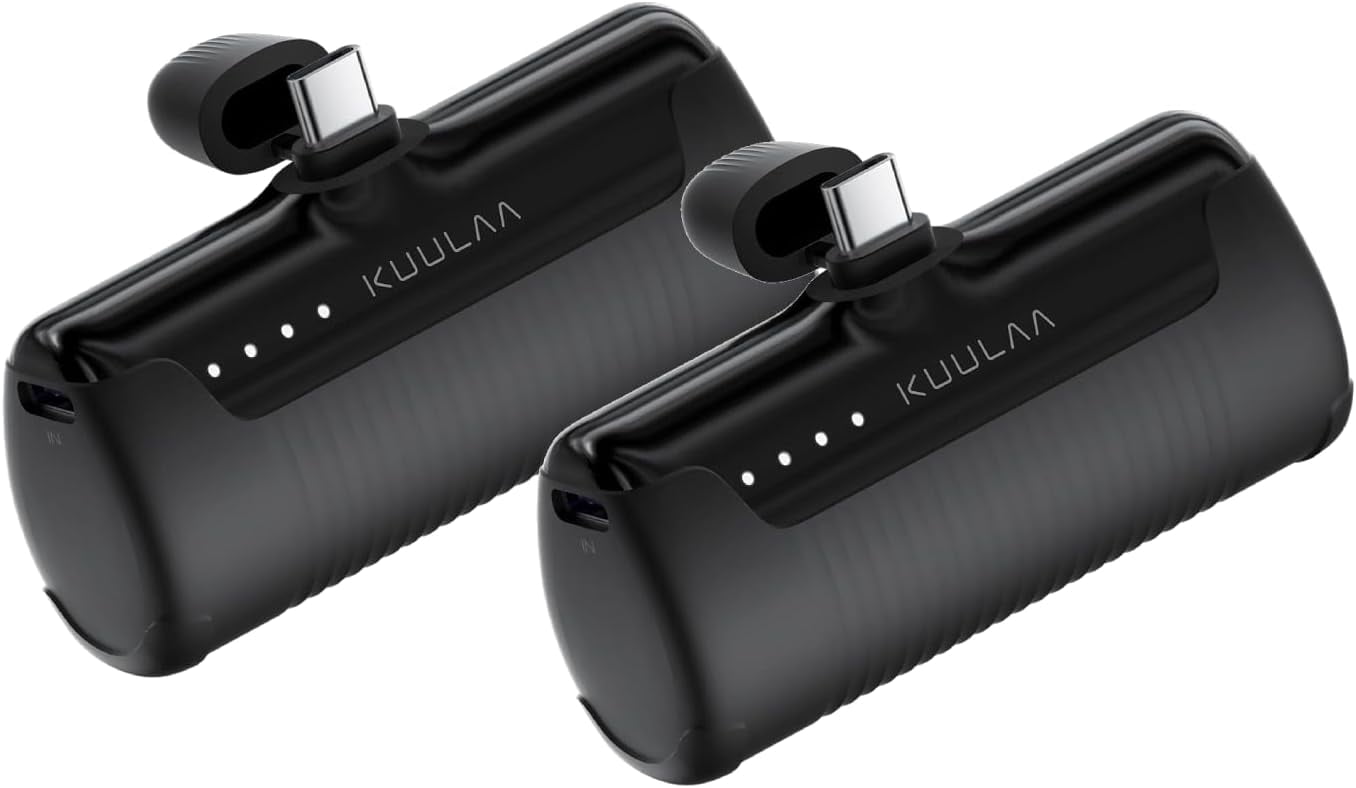 RGHJAR-2 Pack Portable Phone Charger with Built-in USB-C Plug, 4500mAh Mini Portable Charger Power Bank Small Battery Pack for iPhone 15/16/17,Samsung S22/S23 & Android (Black)