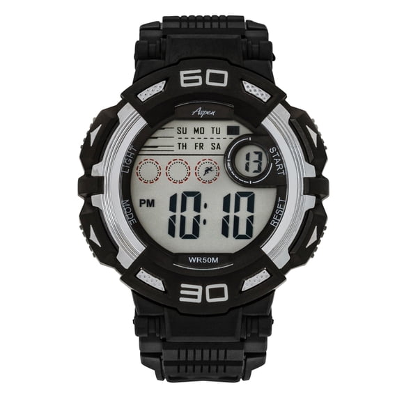 Aspen Montre de Sport Numérique pour Hommes, Montre Numérique à Grand Cadran 45 mm pour Hommes Chronographe - Jour/date/mois - Heure Militaire 12 H/24 H, Rétroéclairage, Alarme, Double Heure, Chronomètre, Résistant à l'Eau 50 m - Plusieurs Couleurs