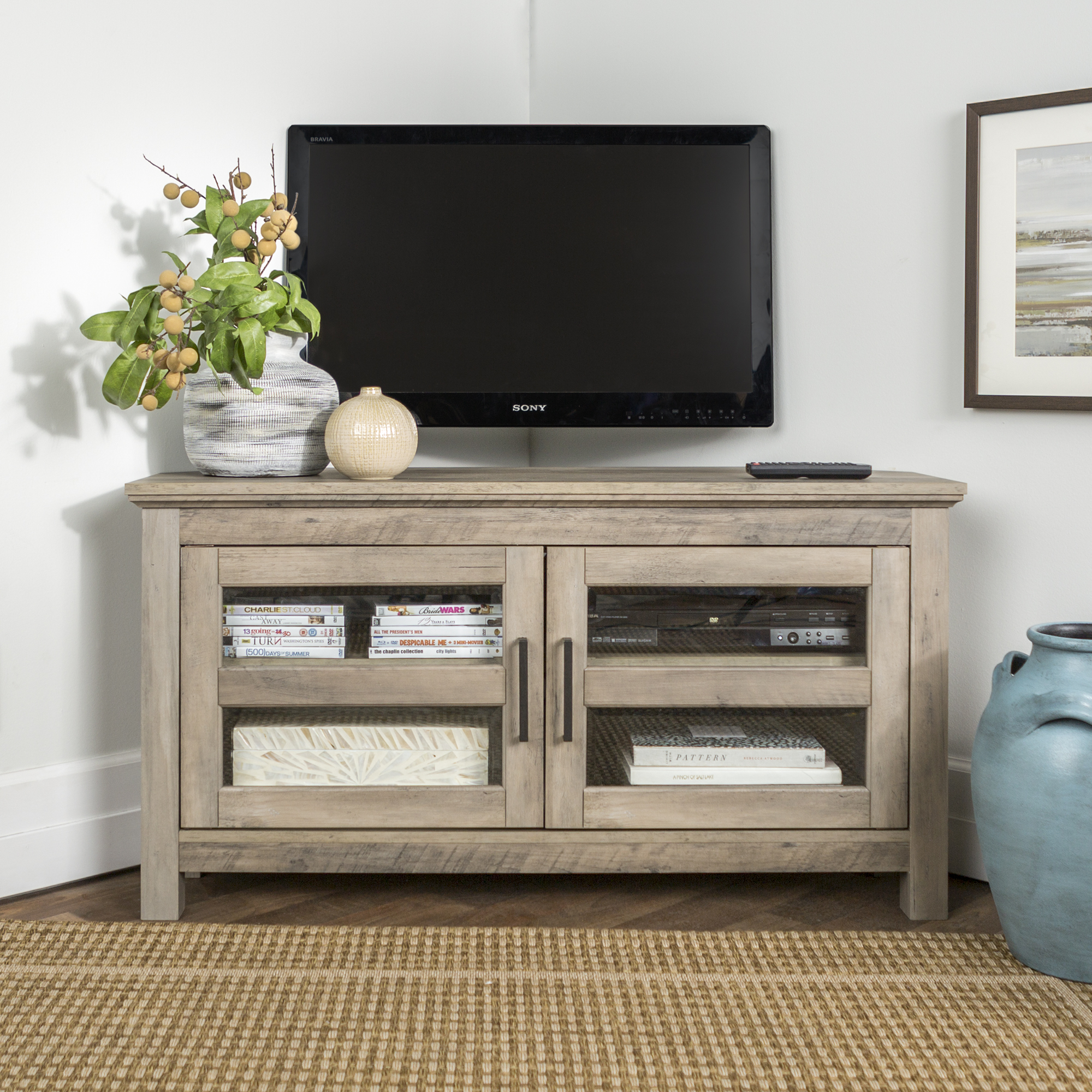 Walker Edison Wood Corner TV Stand for TVs up to 48" Grey Wash