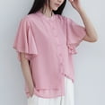 thumbnail image 2 of WREESH Women's Chiffon Button Down Shirt Summer Elegant Mandarin Collar Ruffle Sleeve Loose Blouse, 2 of 7