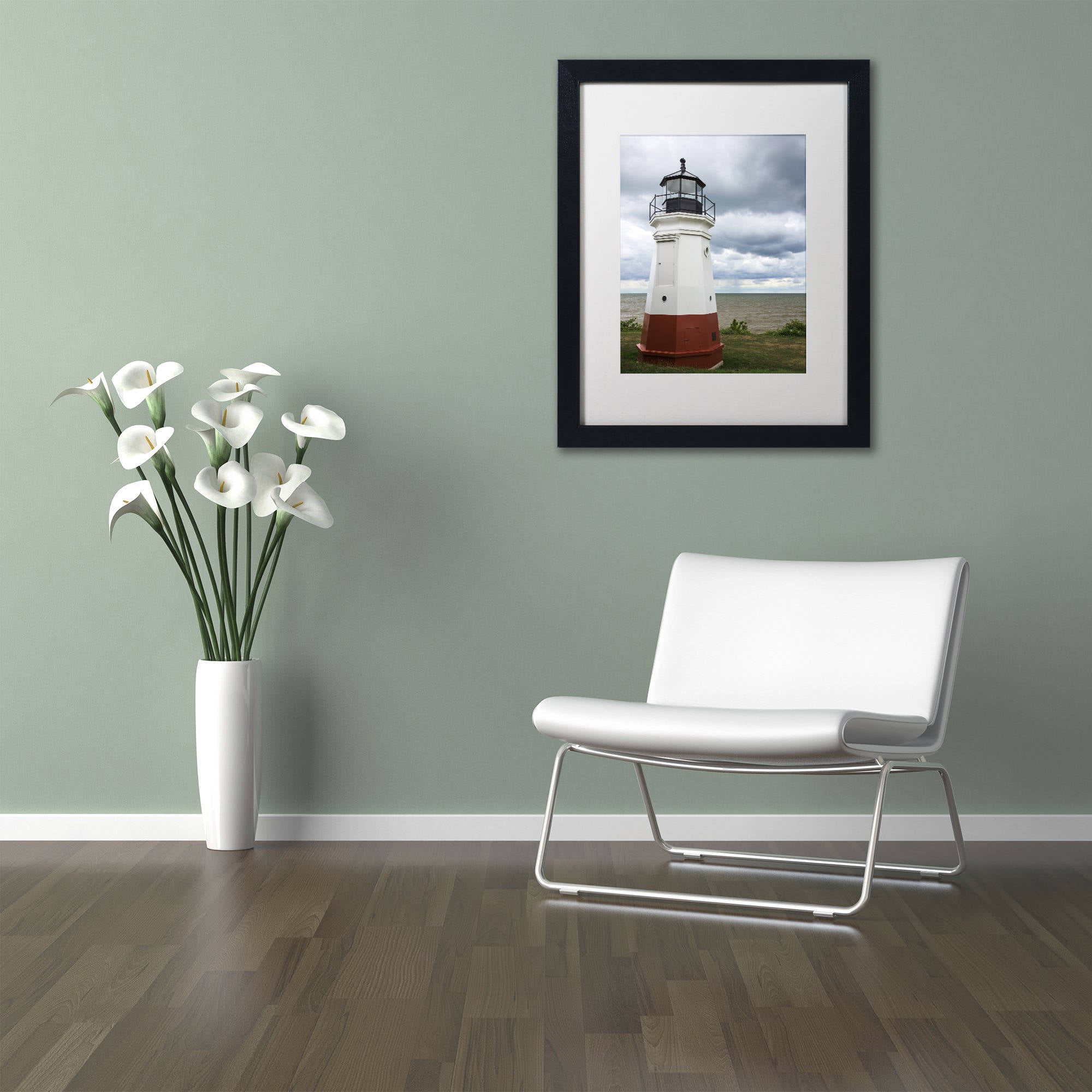 Trademark Fine Art "Vermillion Ohio Lighthouse" Canvas Art by Kurt Shaffer, White Matte, Black Frame