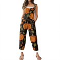 thumbnail image 4 of WTOBBY Women's Retro Casual Jumpsuit featuring Halloween Print, Loose Fit with Suspenders in Cotton and Linen, Perfect for Comfortable Outfits Year-Round,Ginger2XL, 4 of 6