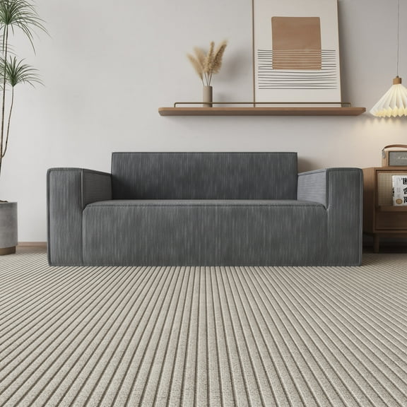 Mjkone Gray Corduroy Sofa-in-a-Box: 3-Seater Memory Foam Couch, Deep Seat, No Assembly, Easy Transport for Living Room, Bedroom, Apartment