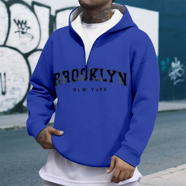 MHFRRA Sudadera con Capucha y Cremallera de Un Cuarto con Estampado de Letras, Cómoda y Casual, con Capucha y Cremallera Completa Interior Suave para Uso Diario y Actividades Al Aire Libre Azul