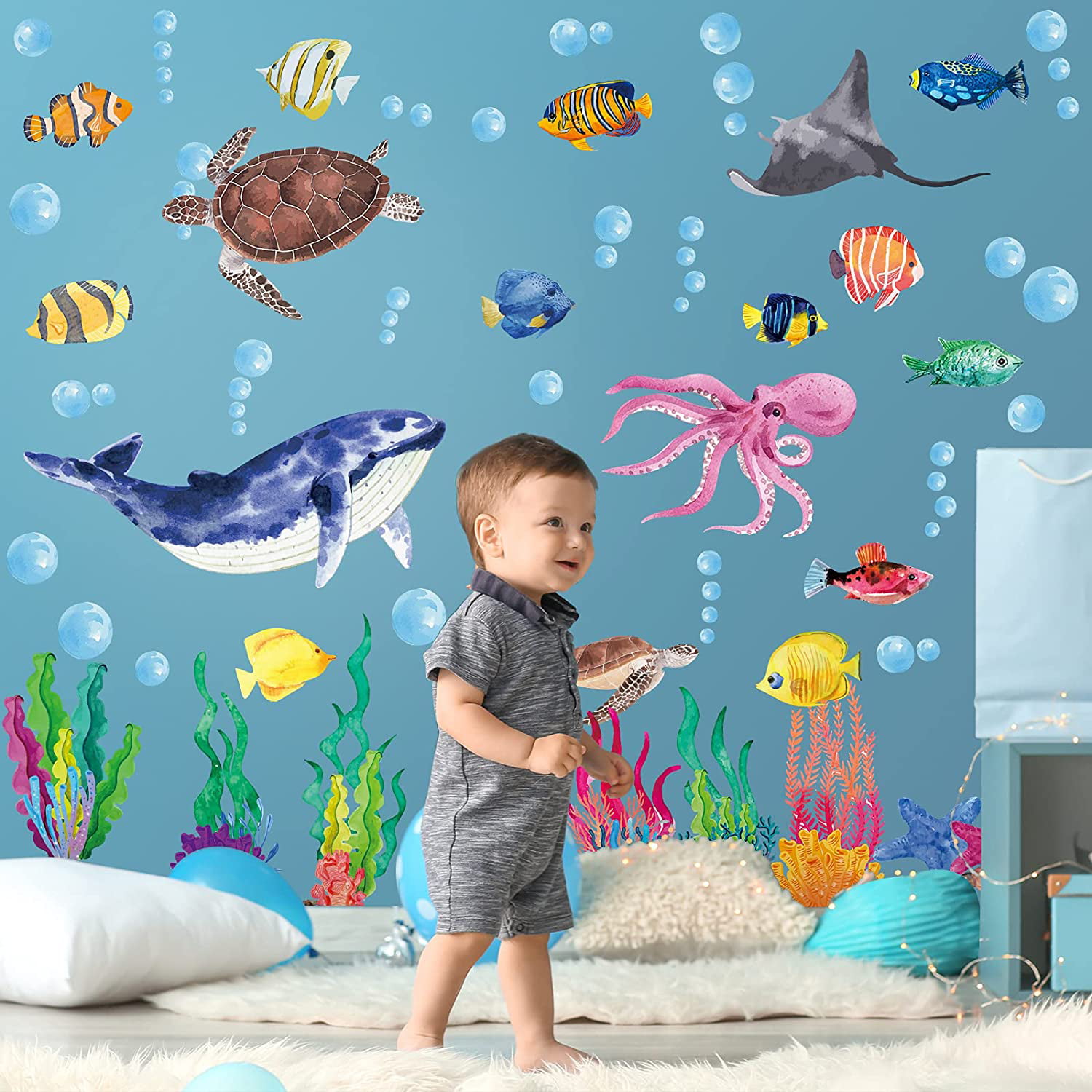 Childrens Kids Girls Boys Baby Sea Fish Submarine Wall Stickers Decals Bedroom 