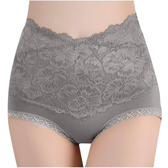 Admvng Womens Cotton Underwear Solid Color Lace Flower High Waist High Elasticity Large Size The Abdomen Lift Buttocks Briefs, Size M-3XL