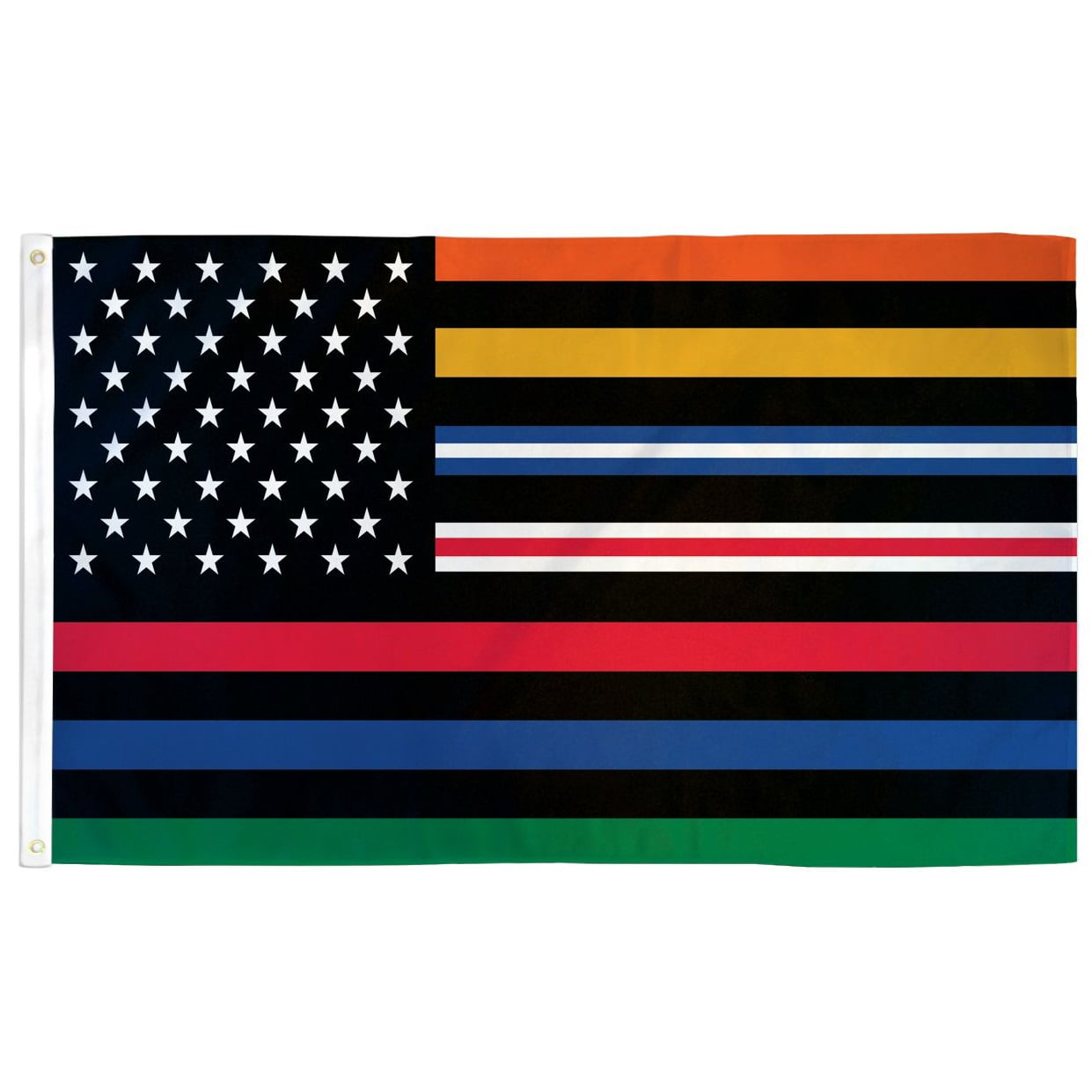 Police Thin Blue Line & Thin Green Line USA 4"x6" Flag Desk Set Stick Gold Base 