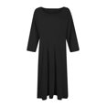 thumbnail image 4 of Summer Casual Dresses for Women, Women Fashion Casual Pleated-cent Sleeve Round-Neck Solid Dress, 4 of 5