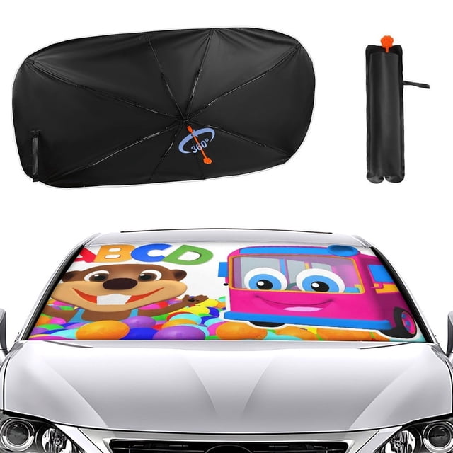 Castores Ocupados Sombrilla Solar para Auto - Protector de Parabrisas Plegable | Cortina Solar Delantero | Bloqueo UV y Aislamiento de Calor 133x73cm