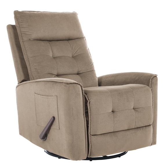 Adult Faux Leather Solid Print Living Room Glider Rocking Swivel and Rocker Recliners, Brown