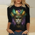 thumbnail image 2 of QATAINLAV Summer Savings Womens Mardi Gras Shirts 3/4 Length Sleeve Crewneck Tee Top Funny Graphic Print 2025 Fashion Carnival Party Blouses Multicolor L, 2 of 6