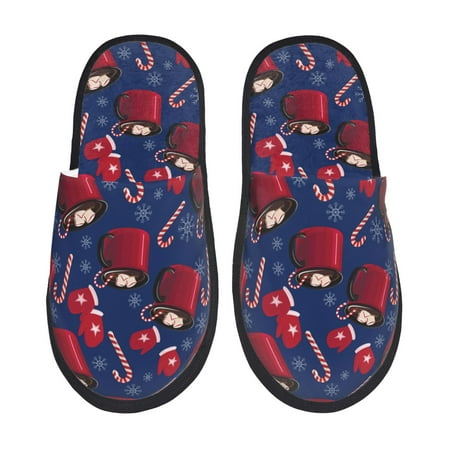 Balery Hot Cocoa Snowflake Mittens Slient Indoor Furry Fleece Comfort House Shoes Soft Non-Slip Home Shoes Cotton slippers House Slippers-- Large