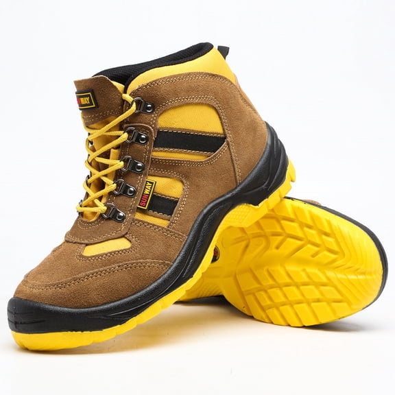 SKIUHS Men's Ankle Safety Work Boots – Canvas & Suede Leather Upper Steel Toe Slip Resistant Lightweight