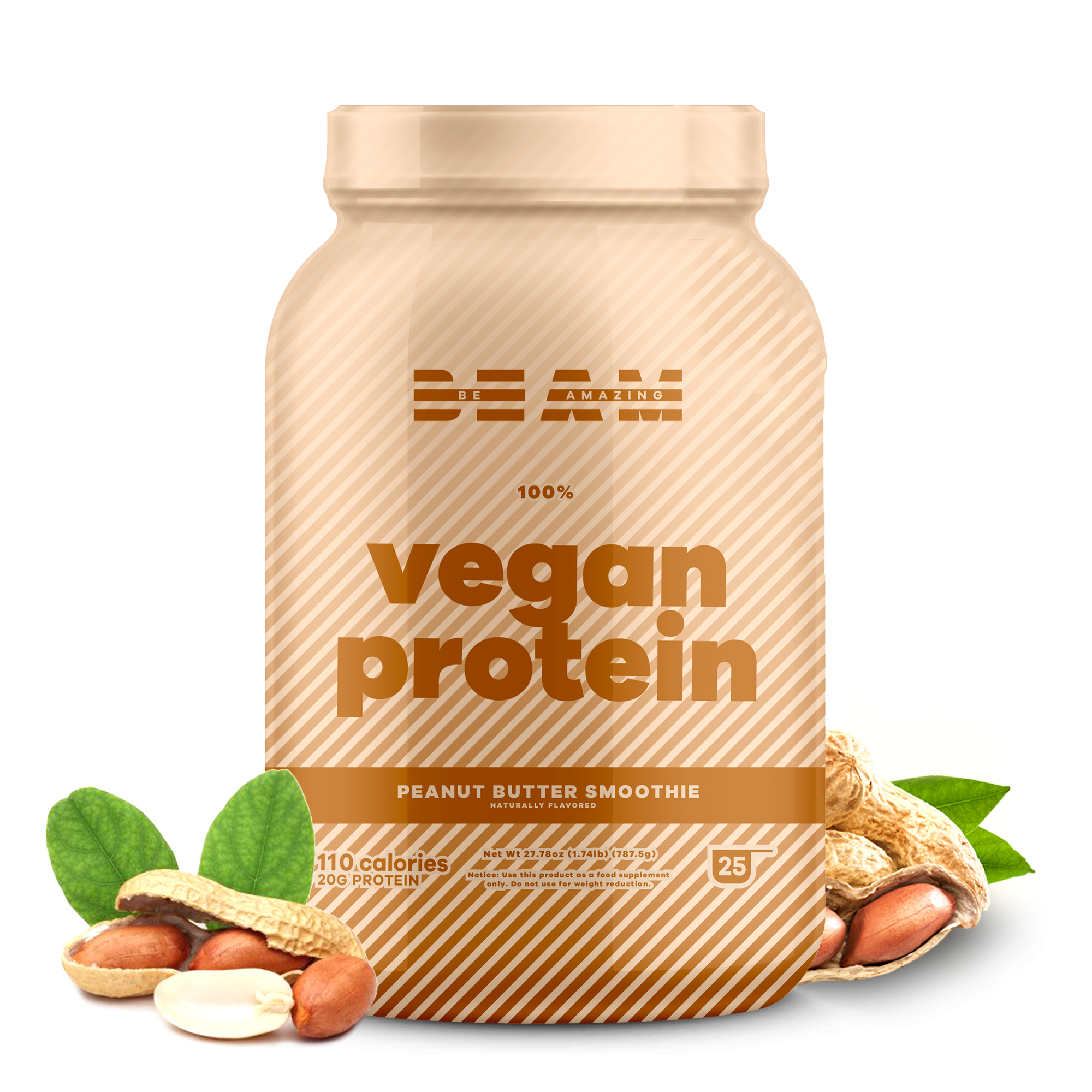 BEAM Be Amazing - Vegan Protein Powder, Plant Based Protein Mix, Sugar-and-Gluten-Free Protein Shake, Non-Dairy, Peanut Butter Smoothie, 25 Servings