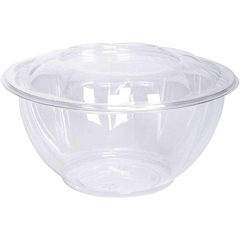 Vezee 64 oz Disposable BPA Free Rose Bowl / Salad Containers with Lids in Clear Plastic Disposable for A Fresh Airtight Seal, Portable Serving Bowl